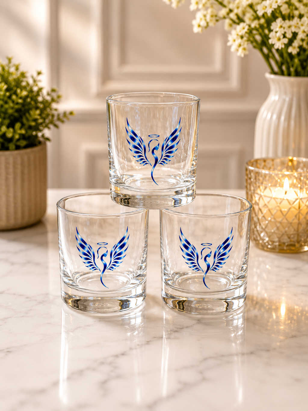 1 Set of 3 Glasses for Whiskey ( Blue Angel)