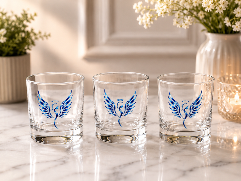 1 Set of 3 Glasses for Whiskey ( Blue Angel)